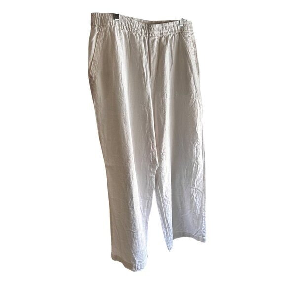 White Linen-Blend Relaxed Fit Elastic Waist Pants With Back Pocket Detail - Picture 1 of 10